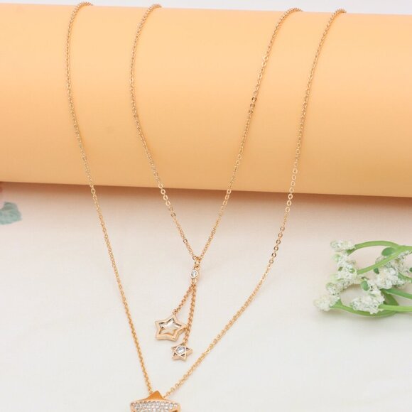 Rose Gold Double Layer Star Charm Necklace – Elegant & Stylish, XPNL0394 - Picture 8 of 13